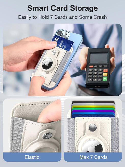 Miroddi Magnetic Wallet Card Holder for iPhone 15/14/13/12 Series with AirTag Holder, RFID Blocking Protection, White