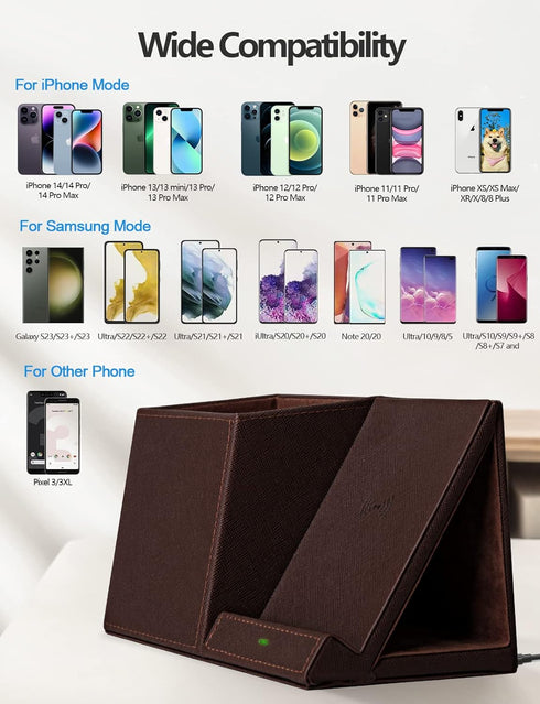2-in-1 Pen Holder with Wireless Charger, Compatible with iPhone 16/15/14/13/12/11/8 Series, Phone Stand for Desk