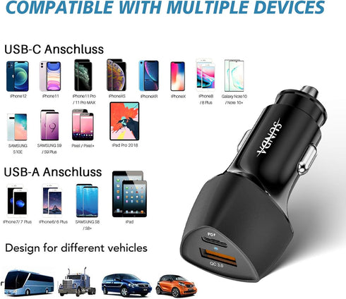 (10pack) SUNDA USB C Fast Car Charger 51W, Dual Ports PD/PPS&QC3.0, Compatible with iPhone 16/15 Pro/14 Mini