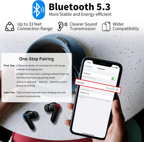 Bluetooth 5.3 Noise Canceling Earbuds for Samsung S24 S23 FE S22 Ultra S21, True Wireless with HD Mic, Deep Bass