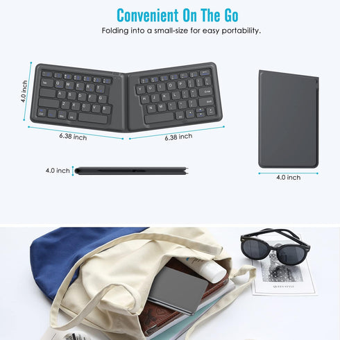 MoKo Foldable Bluetooth Keyboard, Ultra-Thin Rechargeable Portable Wireless Keyboard for Laptop, iPhone, iPad, Gray