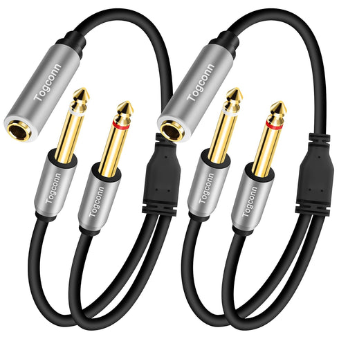 2-Pack 1/4 inch TRS Stereo Splitter Y Cable 1 Feet, 6.35mm TRS Female to Dual 6.35mm Male Audio Adapter