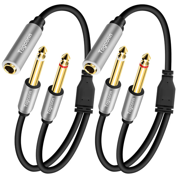 2-Pack 1/4 inch TRS Stereo Splitter Y Cable 1 Feet, 6.35mm TRS Female to Dual 6.35mm Male Audio Adapter