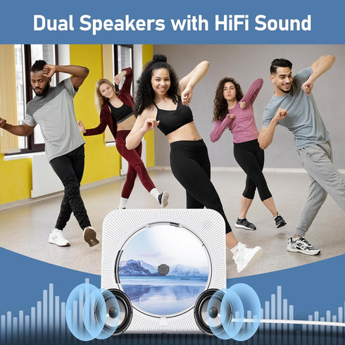 Portable Bluetooth 5.1 Desktop CD Player with HiFi Sound Speakers, Remote Control, FM Radio, White