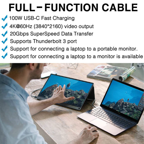 6.6FT USB-C 3.2 Gen 2 2 Display Monitor Video Link Data Transfer Cable for Lepow Z1, InnoView, ASUS ZenScreen, Portable