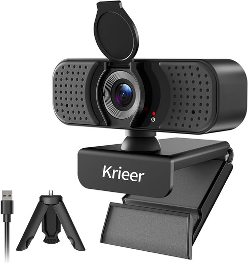 Krieer 1080P HD Webcam with Dual Mics Autofocus, Noise Cancellation, Wide-Angle, Auto Light