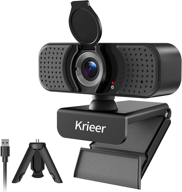 Krieer 1080P HD Webcam with Dual Mics Autofocus, Noise Cancellation, Wide-Angle, Auto Light