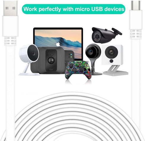 Itramax Micro USB Power Cable 40 FT (2 Pack), Flat Outdoor Charging Power Cord for Wyze Cam Pan V3 V4, Yi Cam, Nest
