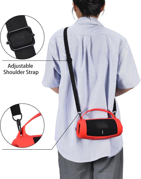 Silicone Case for JBL Charge 5 Portable Bluetooth Speaker, Protective Sleeve with Handle and Shoulder Strap, Red