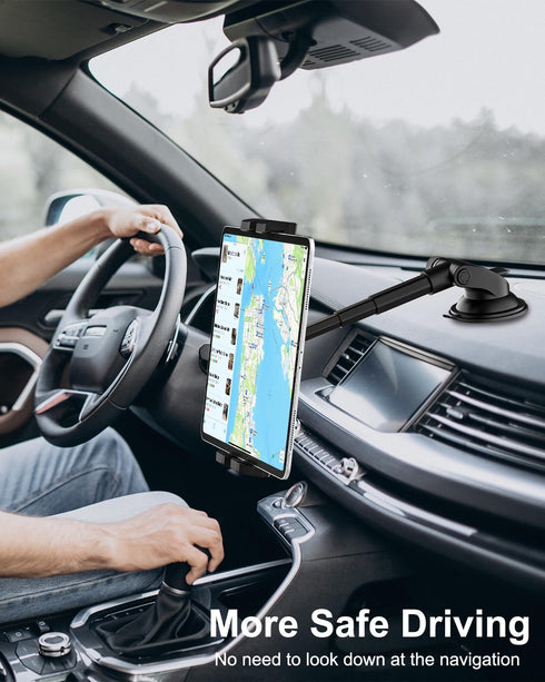 woleyi 4.7-11" Dashboard Car Tablet Mount, Telescopic Tube Suction Cup Car Tablet Holder, Compatible with iPad