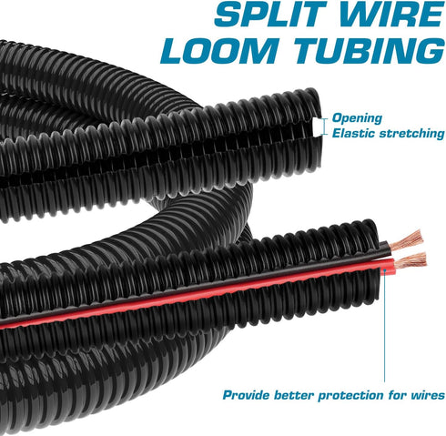 Nippon America Split Wire Loom Flex-Guard Tubing, 3/4" x 20 ft, Protective Cable Sleeves