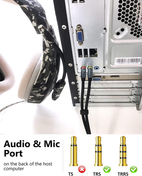MillSO Headphone Splitter CTIA for Computer, 3.5mm Y Adapter, 2 x TRS Male to TRRS Female for Gaming Headset