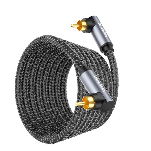 VANAUX 90 Degree RCA Cable,Right Angle Subwoofer Cable,Digital Coaxial Audio Cord,Nylon Braided,Gold-Plated,Male