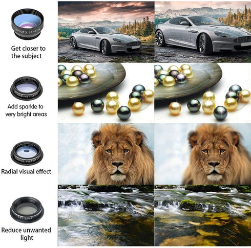 Godefa 14 1 14 13 12 11 Phone Camera Lens Kit, in Lenses with Selfie Light for iPhone Xs X Pro Samsung and Other