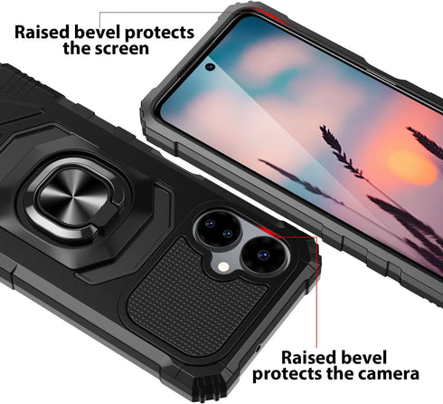 TJS Heavy Duty Protection Case for Boost Mobile Celero 5G 2024, with Tempered Glass Screen Protector and Metal Ring