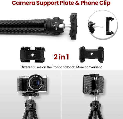 Goocong Phone Tripod, Flexible Tripod for Cell Phone with Cell Phone Mount Portable Camera Tripods for iPhone, Samsung