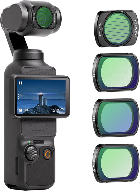 NEEWER Magnetic Effect Filter Set for DJI OSMO Pocket 3, 4 Pack 8X Star/Blue Streak Anamorphic/Light Pollution Reduction