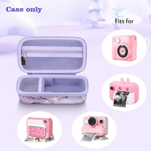 Fintie Kids Camera Case Compatible with ESOXOFFORE, MINIBEAR, Dylanto, WEEFUN and More Instant Camera for Kids Digital Video Cameras, Hard Carrying Bag with Inner Pocket, Lilac Marble
