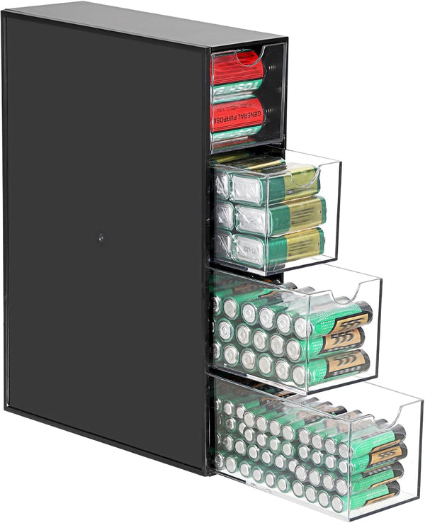 BTSKY 1 Pack Black Acrylic Battery Storage Organizer for AA, AAA, 9V,