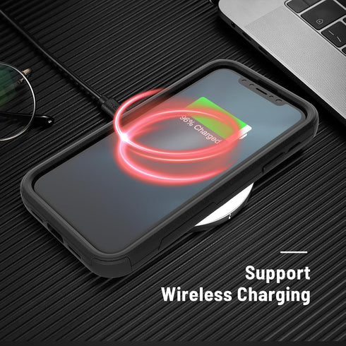 iPhone XR Case - Heavy Duty 3-Layers Shockproof & Dropproof Cover with Tempered Glass Protector (Black) 6.1 Inch