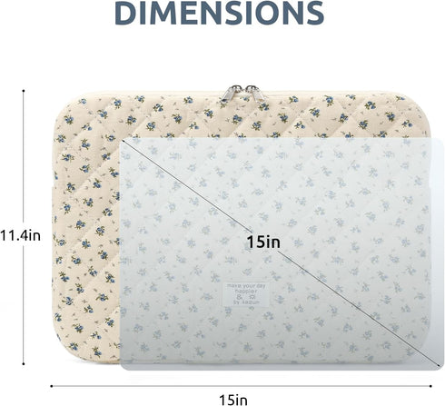 BBIQI 15-15.6 Inch 15 Inch) Puffy Laptop Sleeve Cute Quilted Laptop Protective Case Padded Floral Computer Sleeve