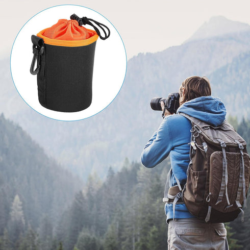 PATIKIL Camera Lens Bag, 2 Pcs 3.5" ID x 5.5" H Drawstring Pouch, Thick Neoprene, Black Orange