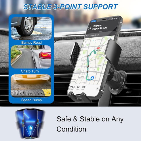 Newest Metal Hook Car Vent Phone Holder Mount, Ultra Stable Clip for iPhone 15 14 13 12 Pro Max, Samsung, Google