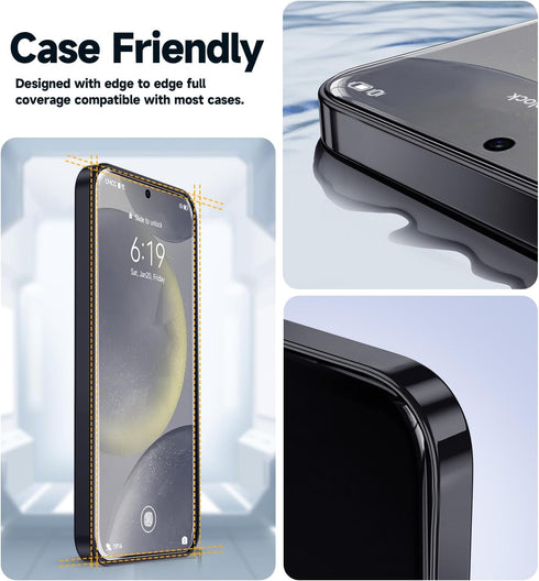 Samsung Galaxy S24 Magic John 2 Pack Tempered Glass Screen Protector, HD Clear, Bubble Free, Easy Auto Dust-Elimination.