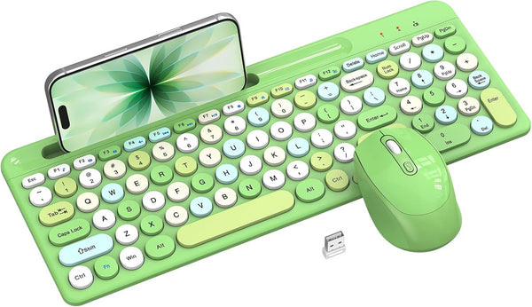 EDJO Colorful Wireless Keyboard and Mouse Combo - Round Keycaps, 2.4GHz Retro Typewriter