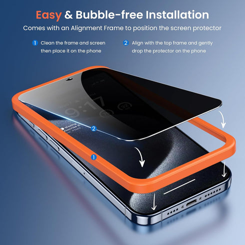 Fotbor iPhone 15 Pro Privacy Screen Protector & Camera Lens Protector 3+3 Pack, Easy Install Anti-Spy Tempered Glass