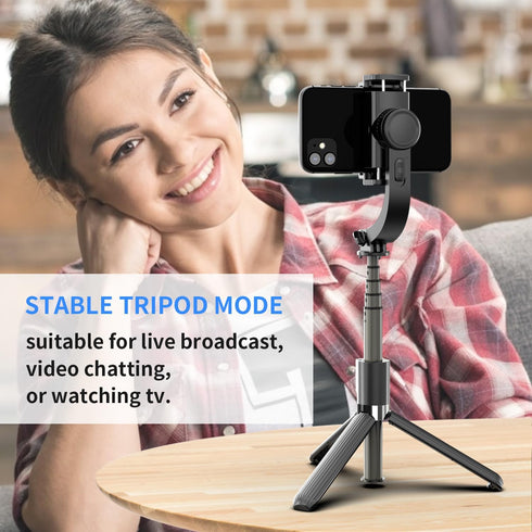 Gimbal Stabilizer for Smartphone with Retractable Selfie Stick and Tripod, 1-Axis Multifunction Remote Rotation