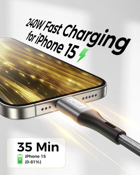 Silkland 240W USB C to USB C Cable (10FT, 2 Pack), Fast Charging 100W PD 3.1 USBC Type C Cord Compatible for iPhone 15/15Plus/15Pro/Max, MacBook Pro/Air, Samsung, Pixel, Laptop