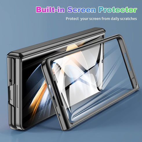 Galaxy Z Fold 4 Case with Hinge Protection and Kickstand - Transparent Clear Back with Built-in Screen Protector (Black)