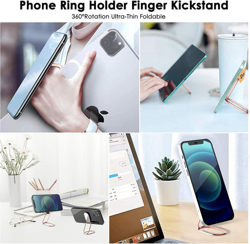 Phone Ring Holder Finger Kickstand, 360° Rotation Metal Phone Grip for Magnetic Car Mount Foldable Cell Phone Stand Compatible with Most Smartphones