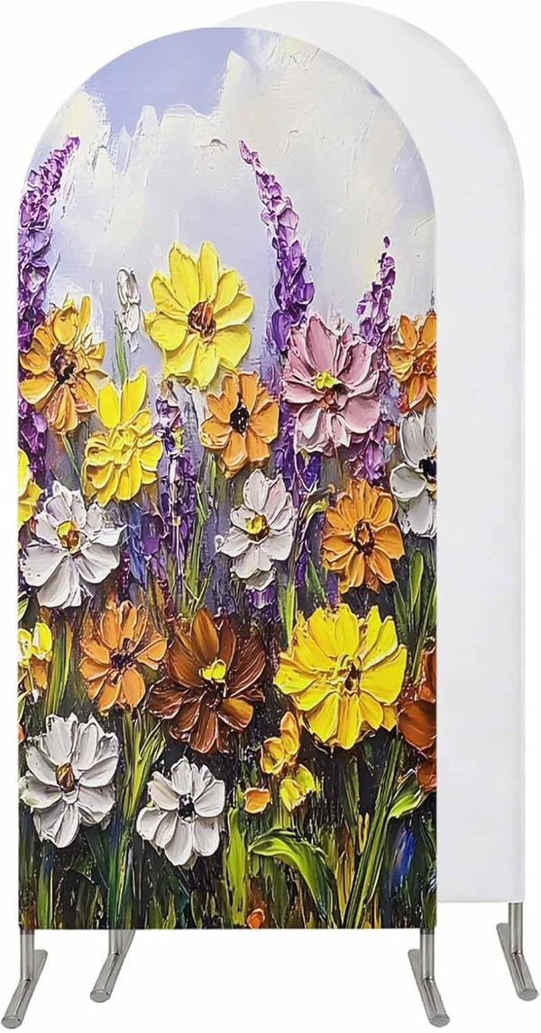Jnbasdffb Vintage Flowers Wedding Arch Cover,Stretchy Spandex Arch Backdrop Stand Covers 7.2 FT,Spring