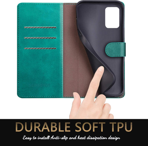 SUANPOT Leather Wallet Case for Samsung Galaxy A71 5G, RFID Credit Card Holder, Shockproof Flip Folio Cover, Blue Green