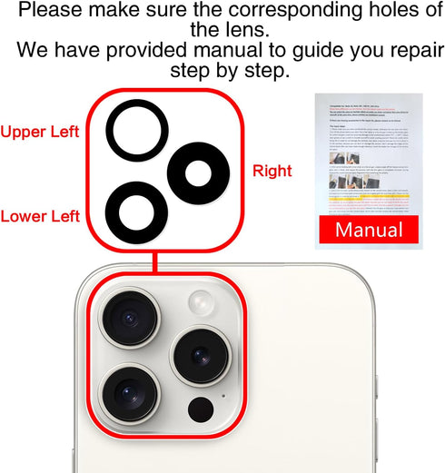 ASDAWN Back Camera Lens Glass Replacement for iPhone 15 Pro, 6.1 Inches, Pre-Installed Adhesive with Installation Manual