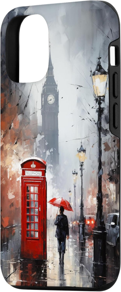 iPhone 15 Wet London Iconic Red Phone Booth Clocktower Art Cover Phone Case