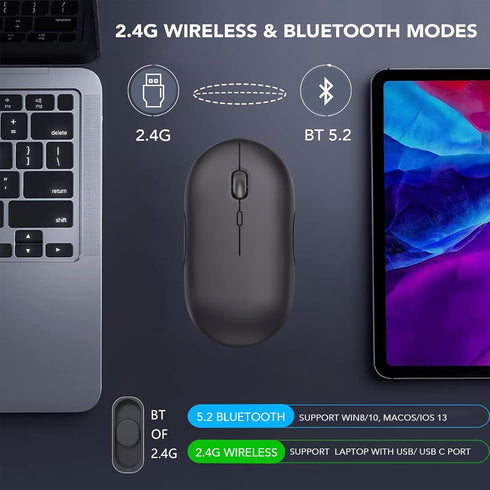 Bluetooth Wireless USB C Mouse Rechargeable for Mac/Laptop/Computer, Bluetooth Type C Silent Mouse Cordless Mouse for Macbook/iPad Pro/iMac/Surface
