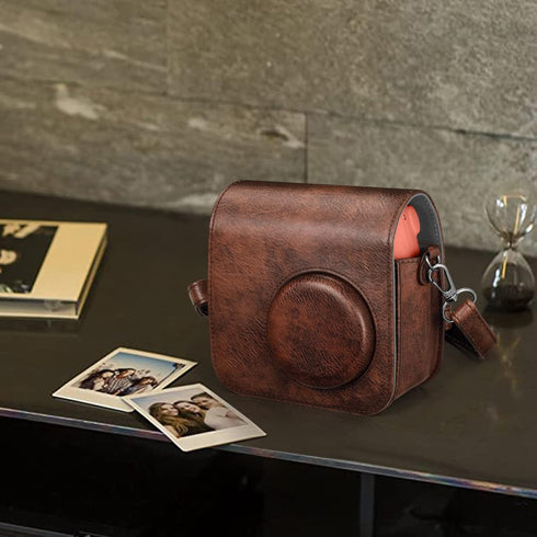 Fintie Protective Case for Fujifilm Instax Mini 7+, Premium Vegan Leather Bag Cover with Adjustable Strap, Vintage Brown