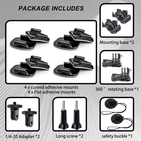 Universal Helmet Adhesive Sticky Mount for Action Cameras, Includes 4 Curved/Flat Mounts, Compatible with Insta360,