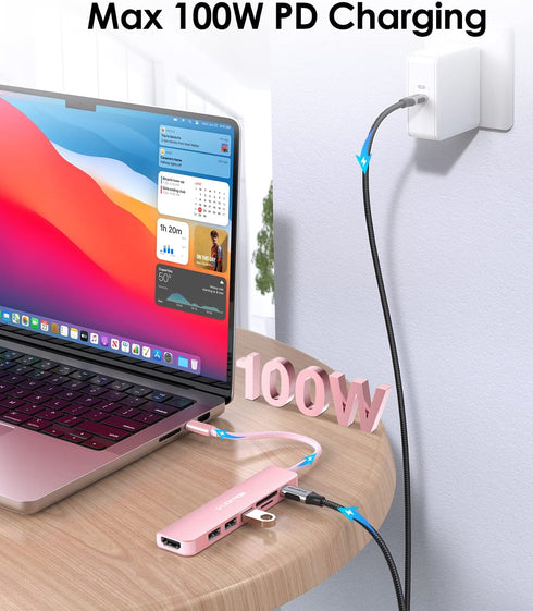 LENTION USB C Hub with 100W Charging, 4K HDMI, Dual Card Reader, Compatible with MacBook Pro and More