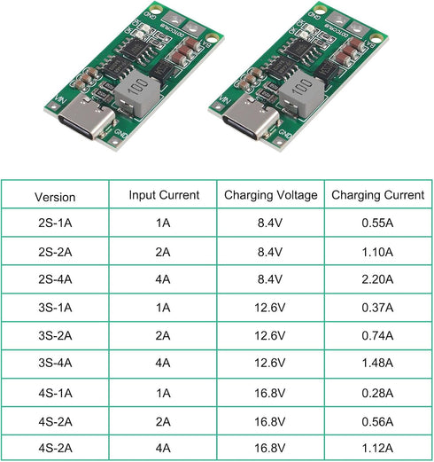 2PCS Type C BMS 2S 3S 4S 1A 2A 4A Lithium Battery Charger Board USB C Step-up Boost Module for Power Bank