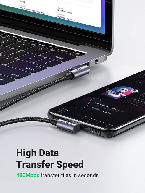 UGREEN 90 Degree USB to USB C Cable, 1.6FT Fast Charging for iPhone 15, Samsung Galaxy S10, Pixel 7, LG G8, Switch.