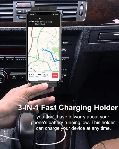 Cigarette Lighter Car Phone Mount with Dual USB Charger, Fast Charging Holder for iPhone 15 Pro Max, Samsung Galaxy