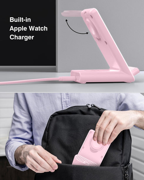 Wireless Charging Station 3 in 1 for Apple Watch Ultra 9/8/7/6/SE/5/4/3, Fast Wireless Charger for iPhone 15/Plus/Pro