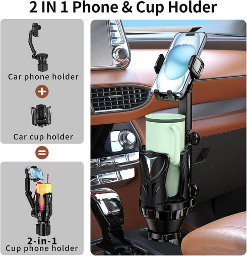 Commuters 5.31'' Phone Holders for Your Car, Adjustable Car Cup Holder Expander with Rubber Grip, Secure Hold
