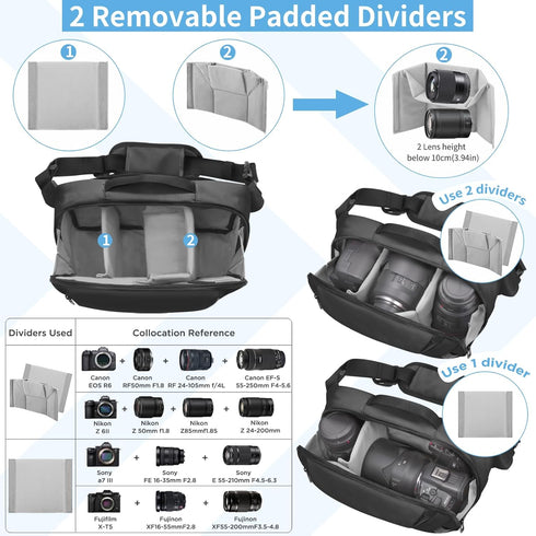 Waterproof Camera Sling Bag with Tripod Holder, Crossbody Case for DSLR/SLR/Mirrorless Photographers - Black