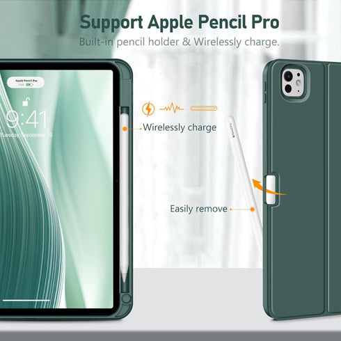 Fintie Keyboard Case for iPad Pro 11-inch M4 (2024), Protective Soft TPU Back Stand Cover with Pencil Holder,