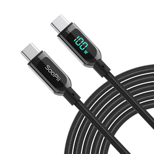 SOOPII 100W 10ft USB C to USB C Cable Fast Charge, Nylon Braided Cable with LED Display for iPhone 15/15 Pro/15 Plus/15
